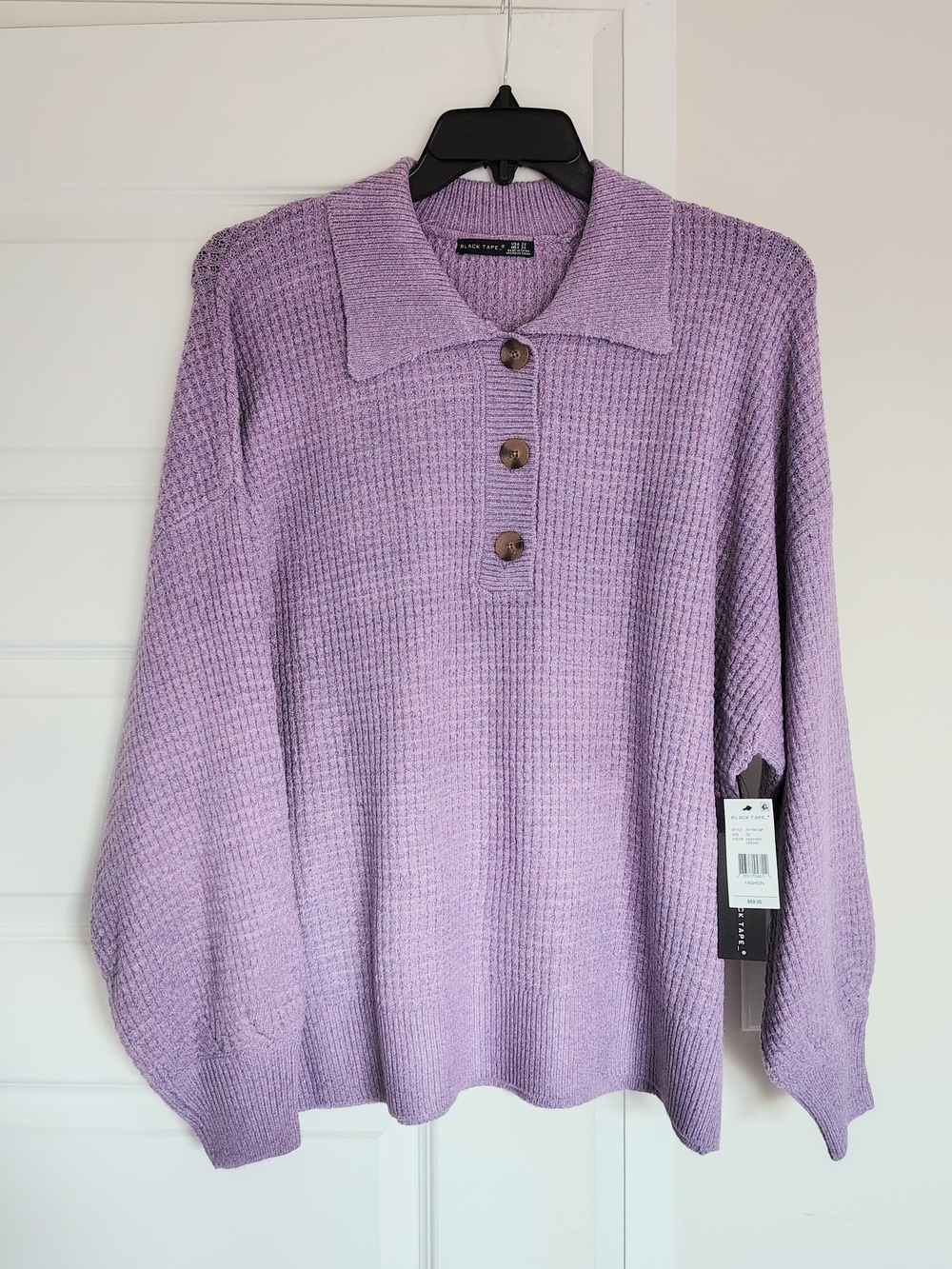 Black Tape_ Lilac Waffle-Knit Polo Sweater - Picture 3 of 3